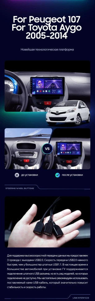 Штатная магнитола Teyes CC3L 4/32 Peugeot 107 (2005-2014)