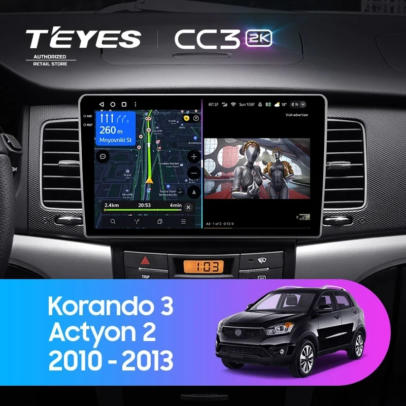 Штатная магнитола Teyes CC3 2K 4/32 SsangYong Korando 3 (2010-2013)