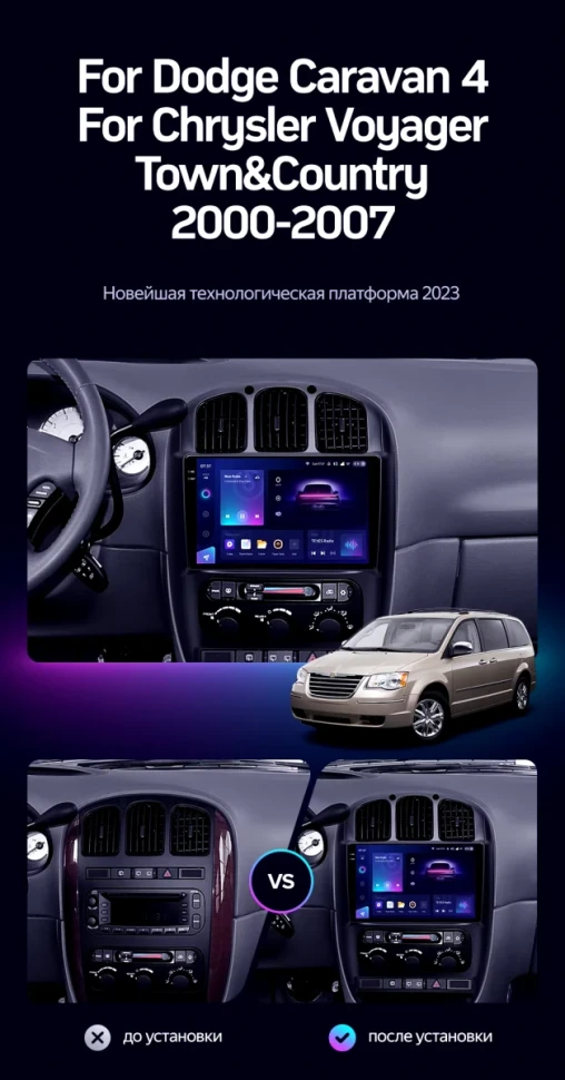 Штатная магнитола Teyes CC3 2K 360 6/128 Dodge Caravan 4 (2000-2007) Тип-B