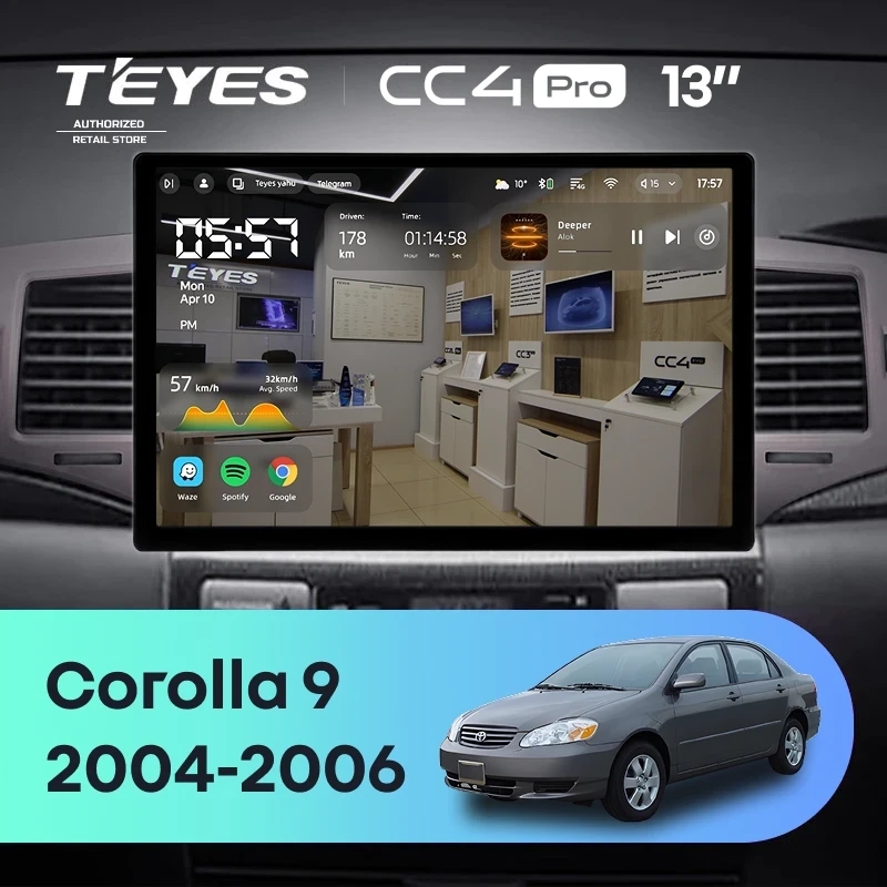 Штатная магнитола Teyes CC4 Pro 8/128 Toyota Corolla 9 E120 (2004-2006) (13")