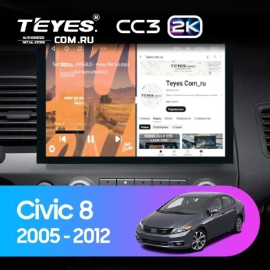 Штатная магнитола Teyes CC3 2K 6/128 Honda Civic 8 FK FN FD (2005-2012) (13")